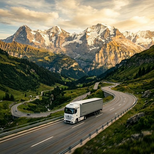 LKW auf Schweizer Bergstrasse